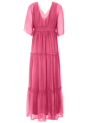 Flutter Sleeve Maxi Dress - Hot Pink - thumbnail-5