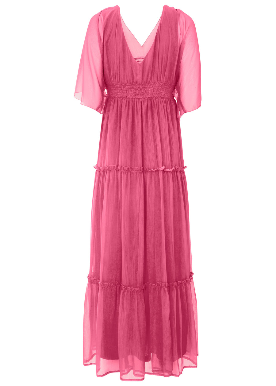 Flutter sleeve maxi dress - Hot Pink