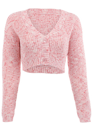 Marled Crop Cardigan - Coral - thumbnail-4