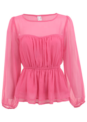 Blouse beauté transparente - Rose vif - thumbnail-3