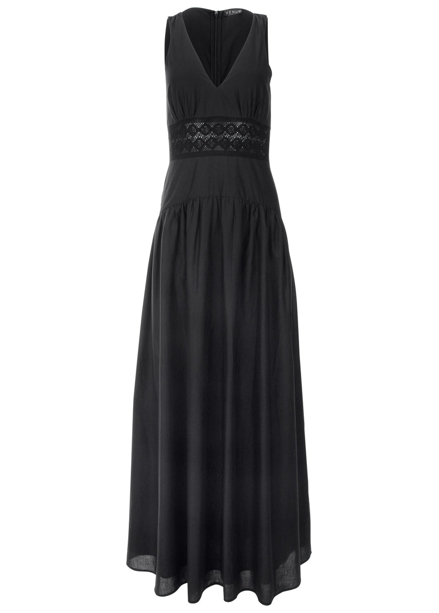 Robe longue à col en V - Noir