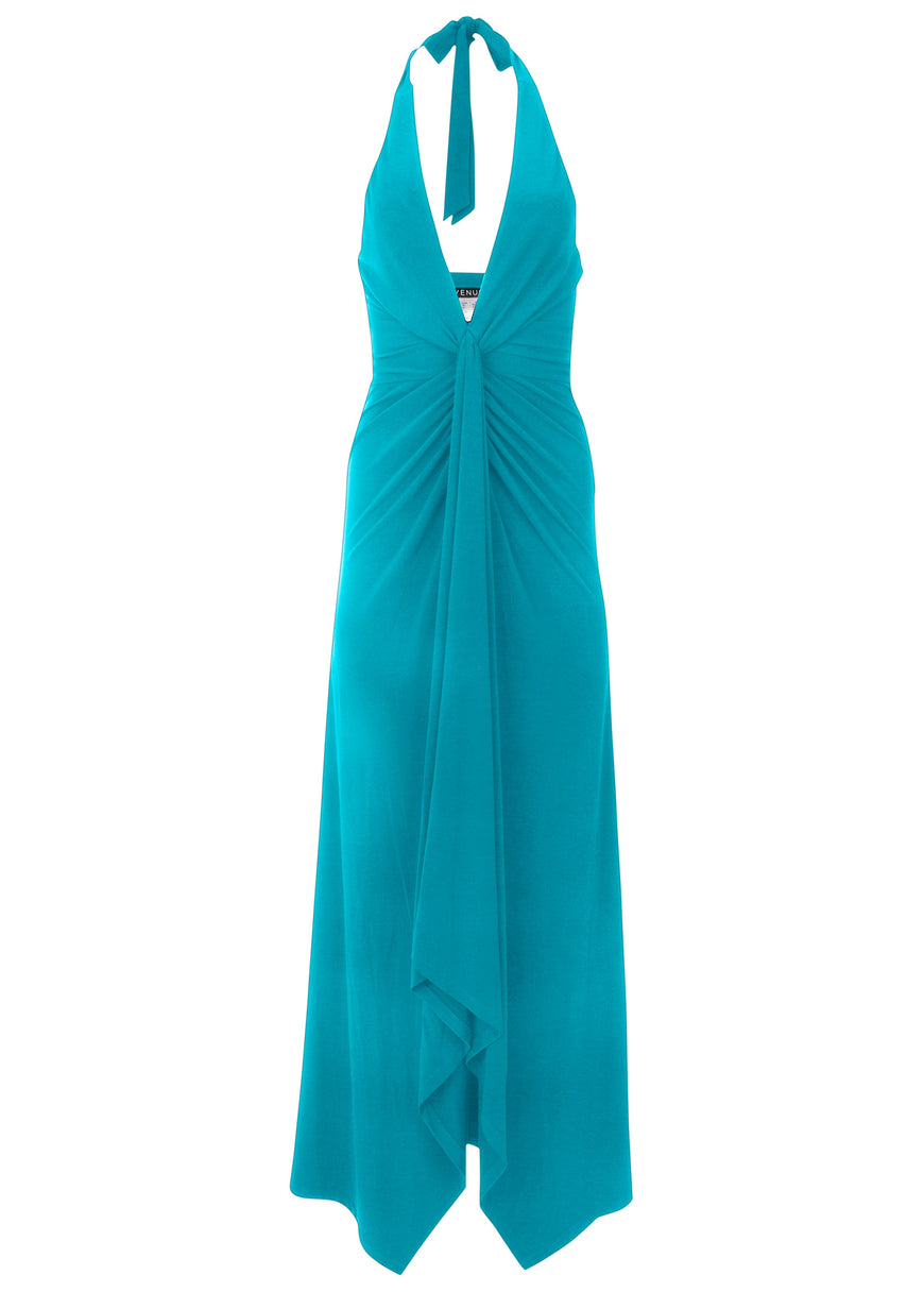 Plunging Knot Maxi Dress - Teal