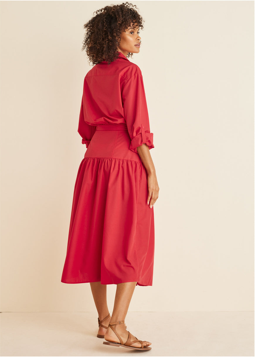 Collared Midi Dress - Red