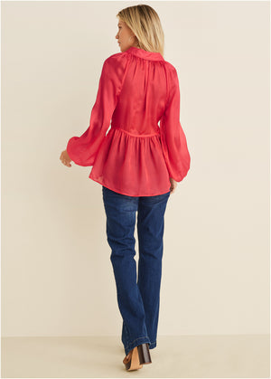 High-Low Blouse - Red - thumbnail-2