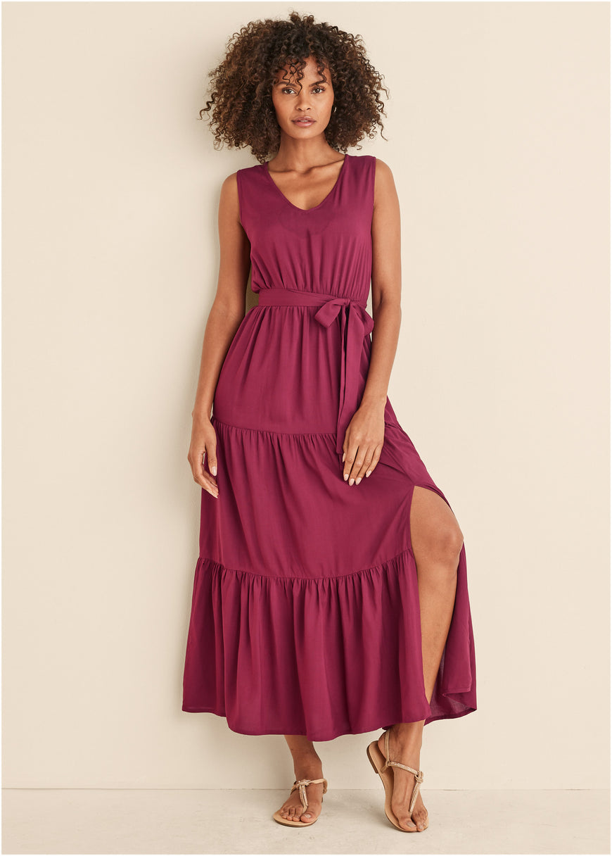 Robe longue portefeuille à volants - Mauve