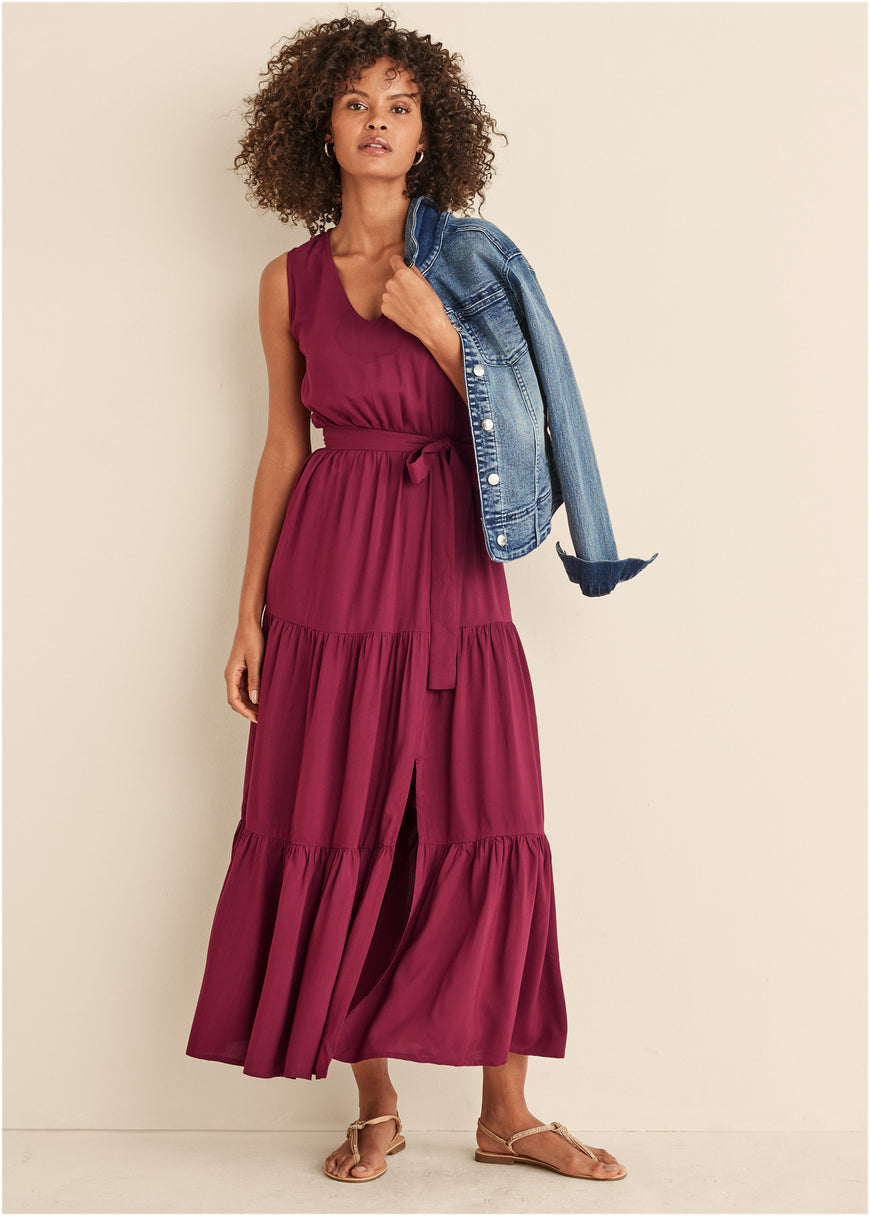 Robe longue portefeuille à volants - Mauve