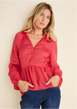 Blouse haute-basse - Rouge - thumbnail-4