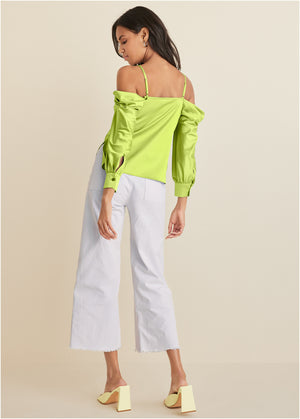 Cold Shoulder Blouse - Lime - thumbnail-3