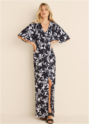 Twist Front Maxi Dress - Exotic Shadow Floral - thumbnail-6