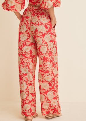 Cotton Linen Wide Leg Pants - Venetian Floral - thumbnail-2