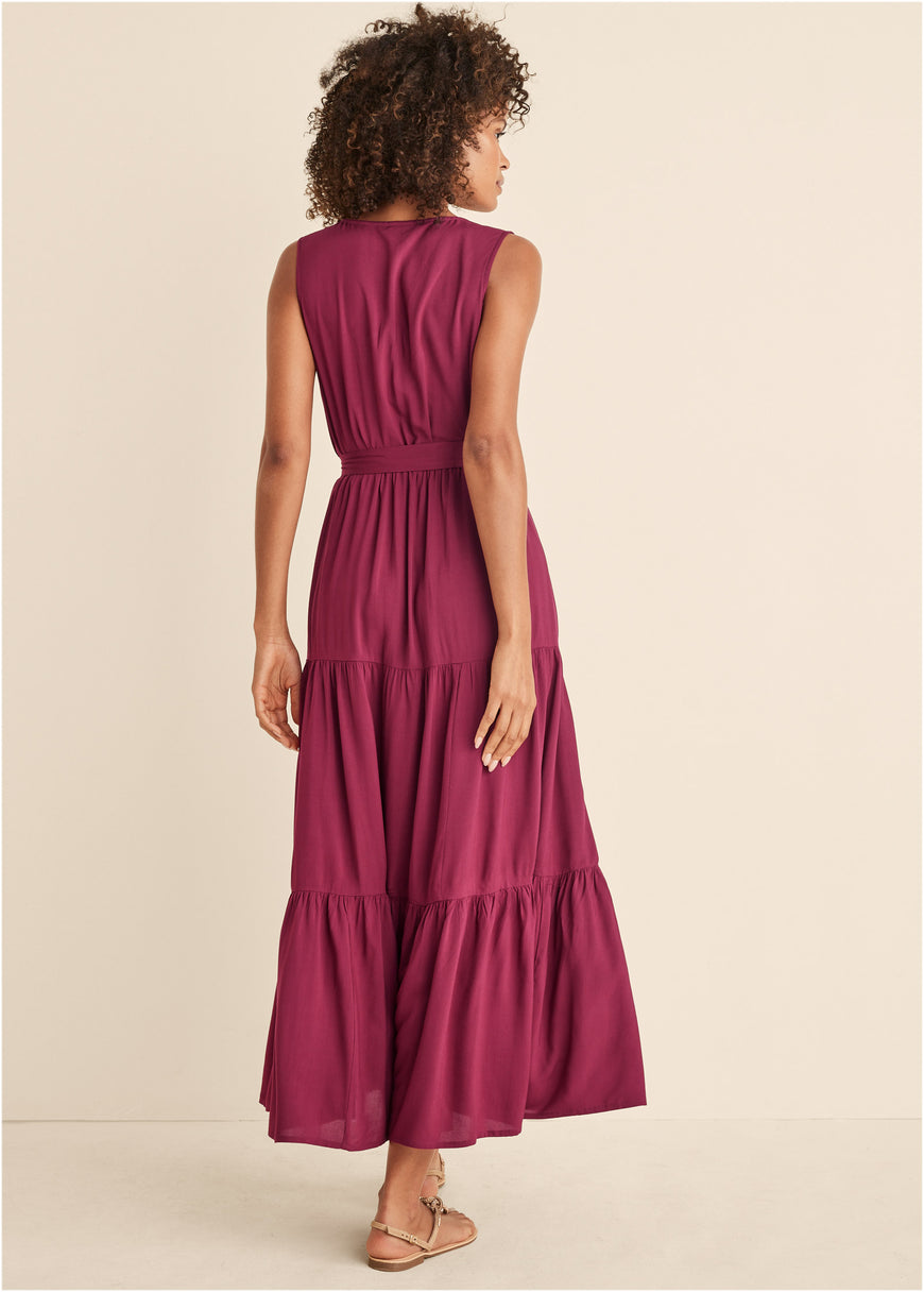 Robe longue portefeuille à volants - Mauve