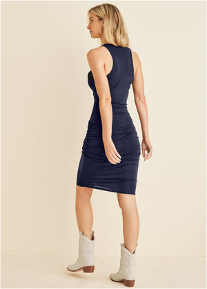 Ruched tank dress - Navy - thumbnail-2