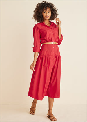 Robe midi à col - Rouge - thumbnail-5