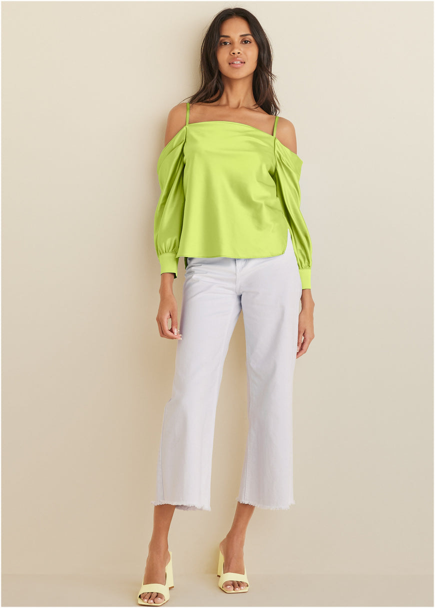 Cold Shoulder Blouse - Lime