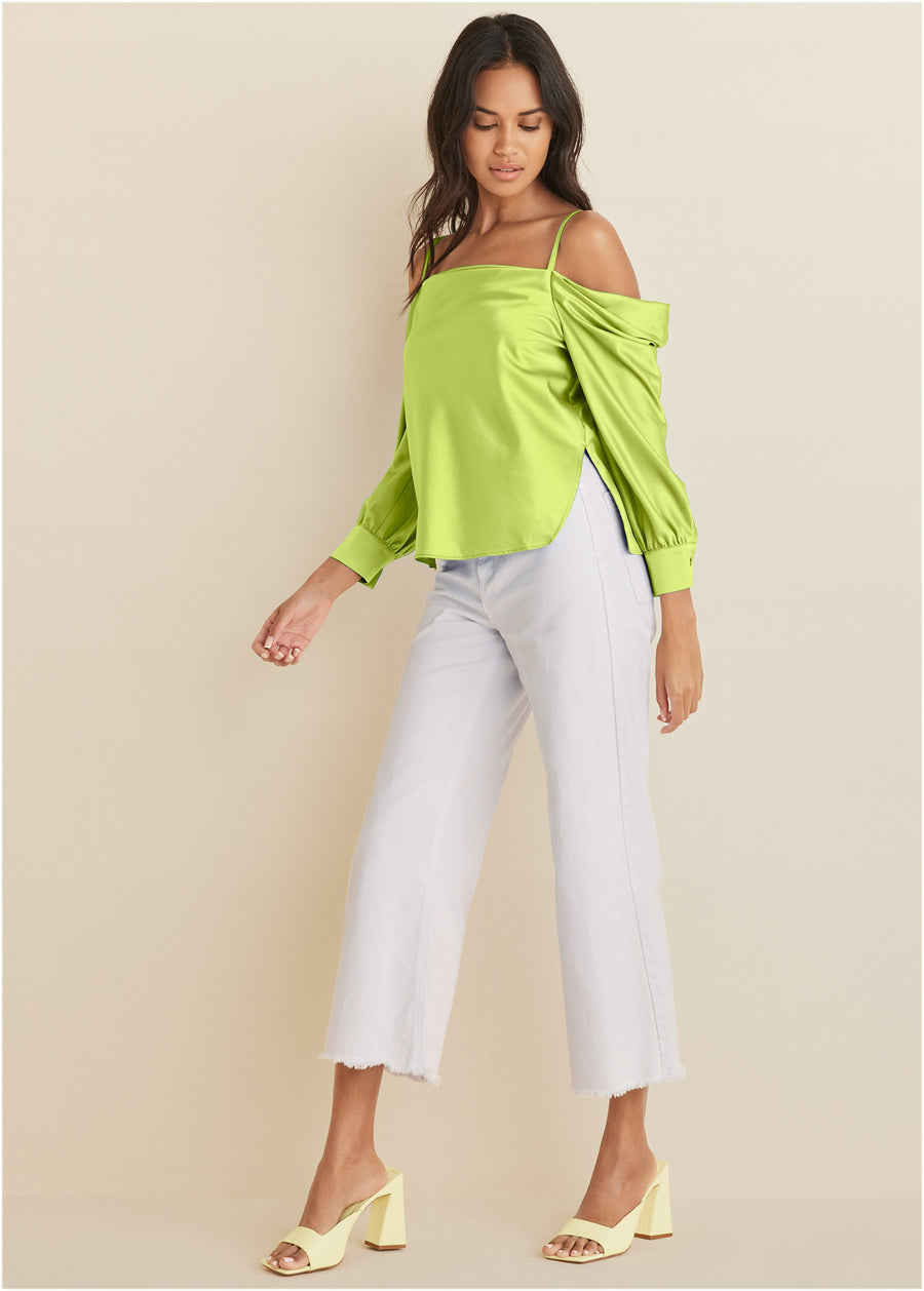 Cold Shoulder Blouse - Lime