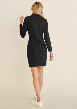 Ponte Quarter Zip Dress - Black - thumbnail-2