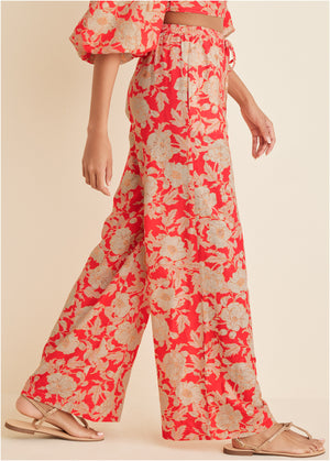 Cotton linen wide leg pants - Venetian Floral - thumbnail-3