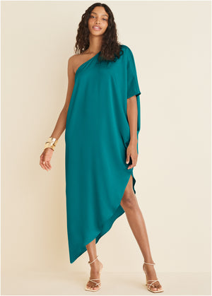 Robe caftan asymétrique - Sarcelle - thumbnail-1