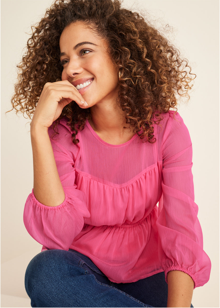 Blouse beauté transparente - Rose vif