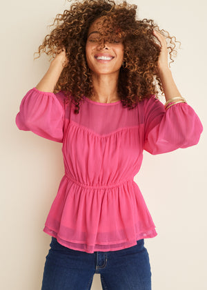 Blouse beauté transparente - Rose vif - thumbnail-1