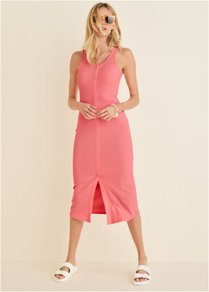 Henley midi dress - Coral - thumbnail-4