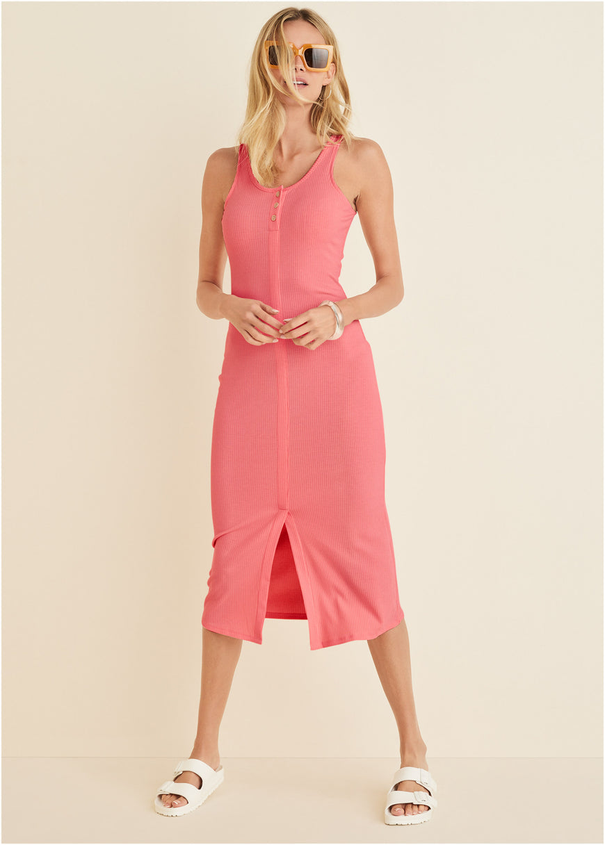 Henley Midi Dress - Coral