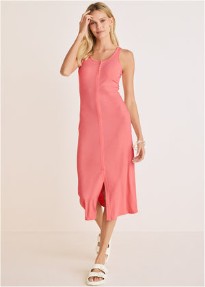 Henley midi dress - Coral - thumbnail-1