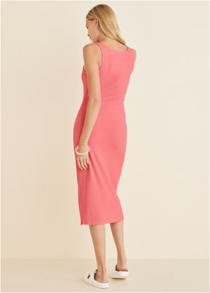 Henley Midi Dress - Coral - thumbnail-2