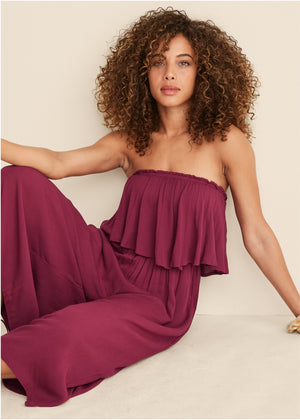 Strapless ruffle jumpsuit - Mauve - thumbnail-6