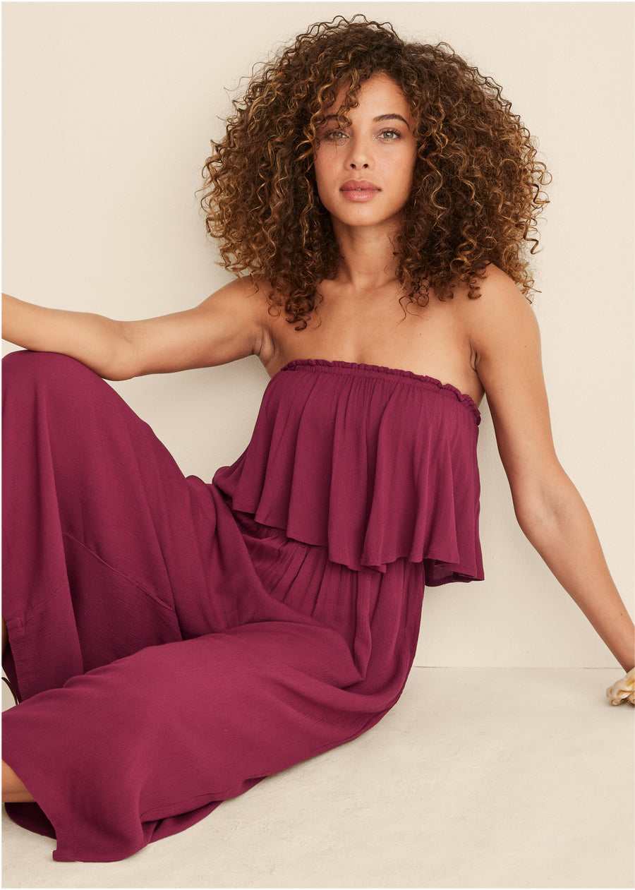 Strapless ruffle jumpsuit - Mauve