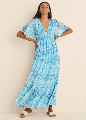 Flutter sleeve maxi dress - Water Snake - thumbnail-5