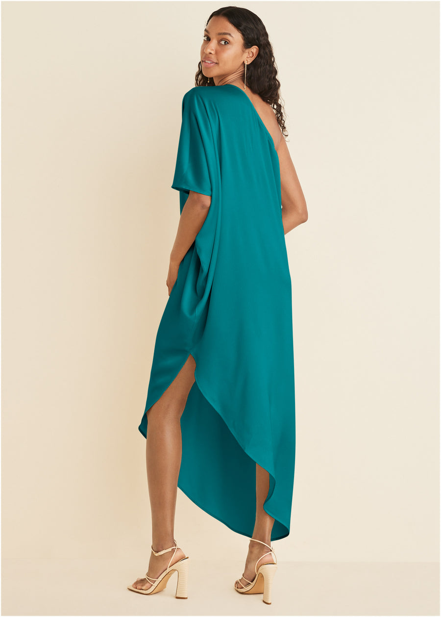 One-Shoulder Kaftan Dress - Teal