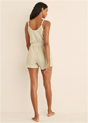 Cozy Waffle Romper - Oatmeal - thumbnail-2