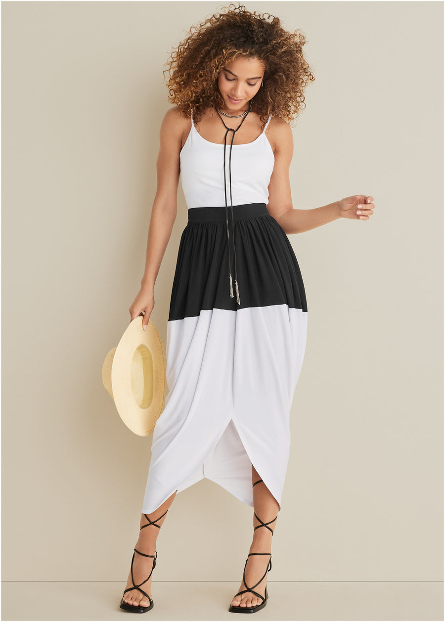 Front Slit Midi Skirt - Black & White