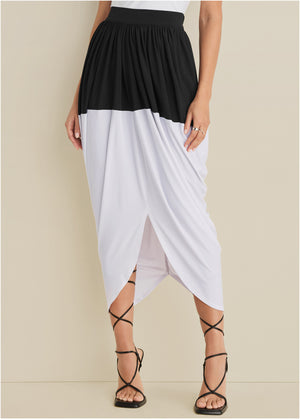 Front slit midi skirt - Black & White - thumbnail-1