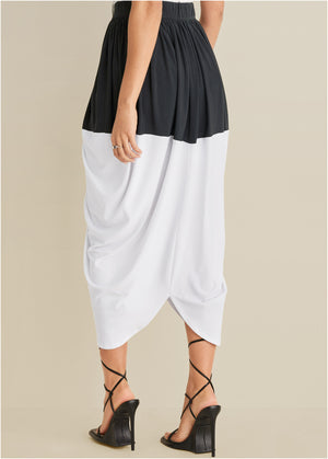 Front Slit Midi Skirt - Black & White - thumbnail-2