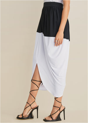 Front Slit Midi Skirt - Black & White - thumbnail-3