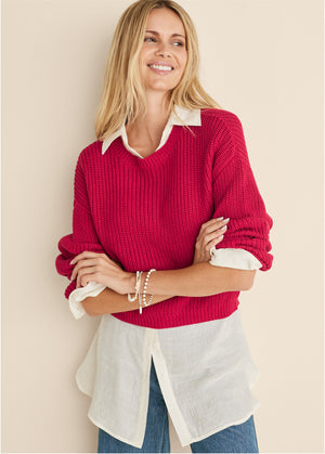 Slub crew sweater - Red - thumbnail-1