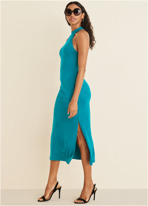 High neck midi dress - Teal - thumbnail-3