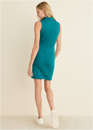 Mock Neck Mini Dress - Teal - thumbnail-2