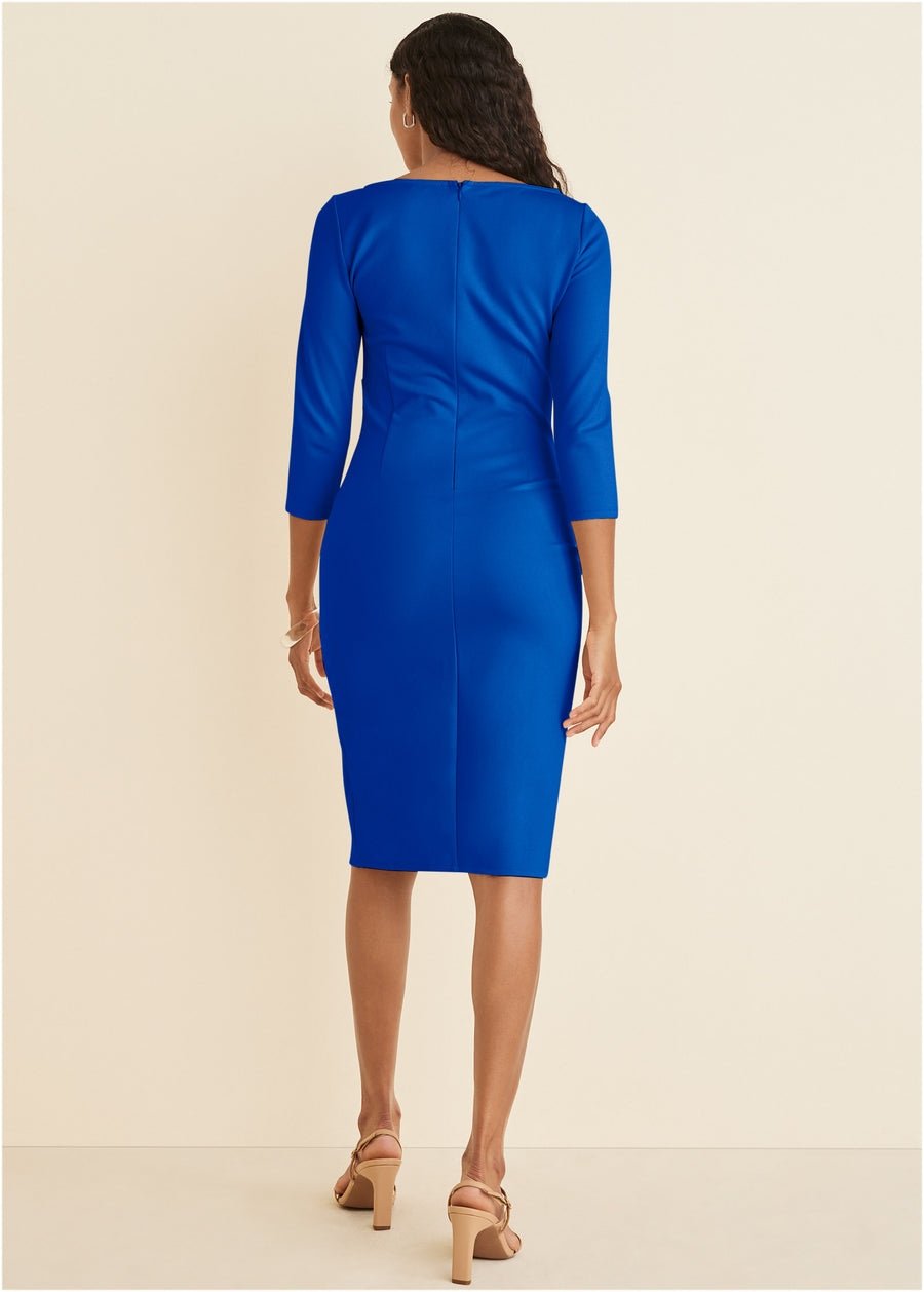 Robe midi froncée - Bleu