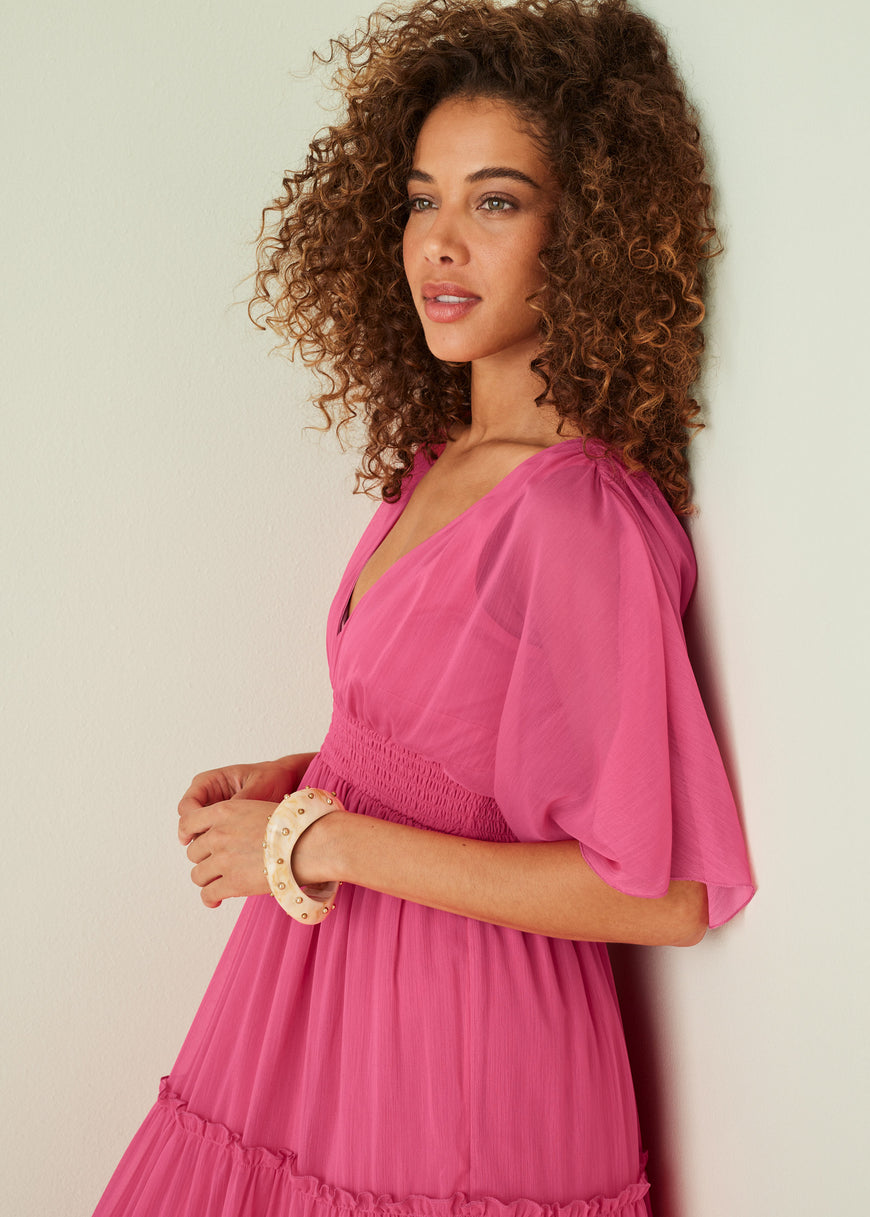 Robe longue à manches flottantes - Hot Pink