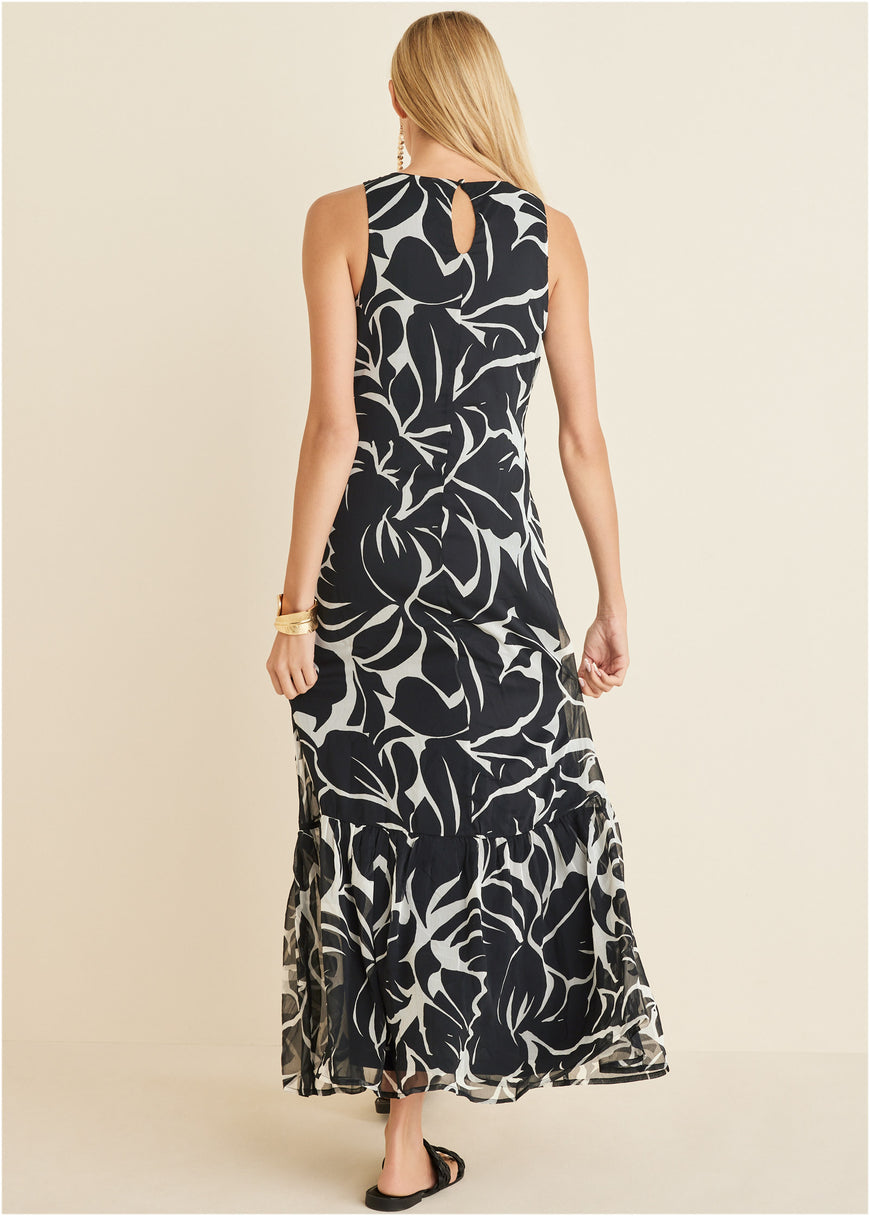 Ruffle hem maxi dress - Woodcut Botanical