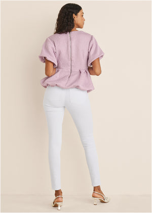 Textured V-Neck Top - Lilac - thumbnail-2