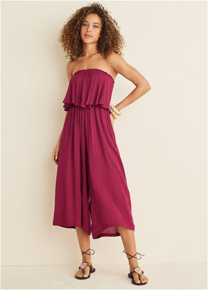 Strapless Ruffle Jumpsuit - Mauve - thumbnail-7