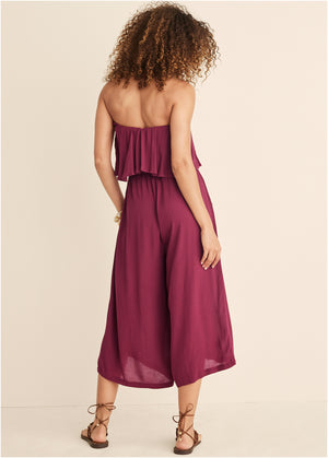 Strapless Ruffle Jumpsuit - Mauve - thumbnail-2