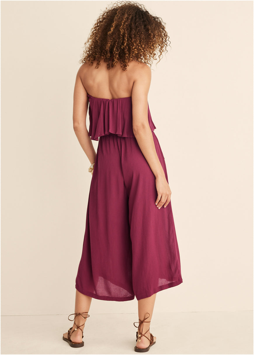 Strapless Ruffle Jumpsuit - Mauve