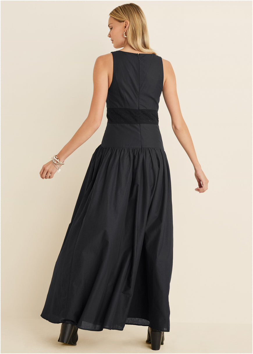 Robe longue à col en V - Noir