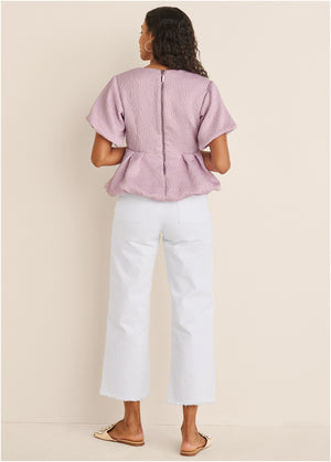 Textured V-Neck Top - Lilac - thumbnail-8