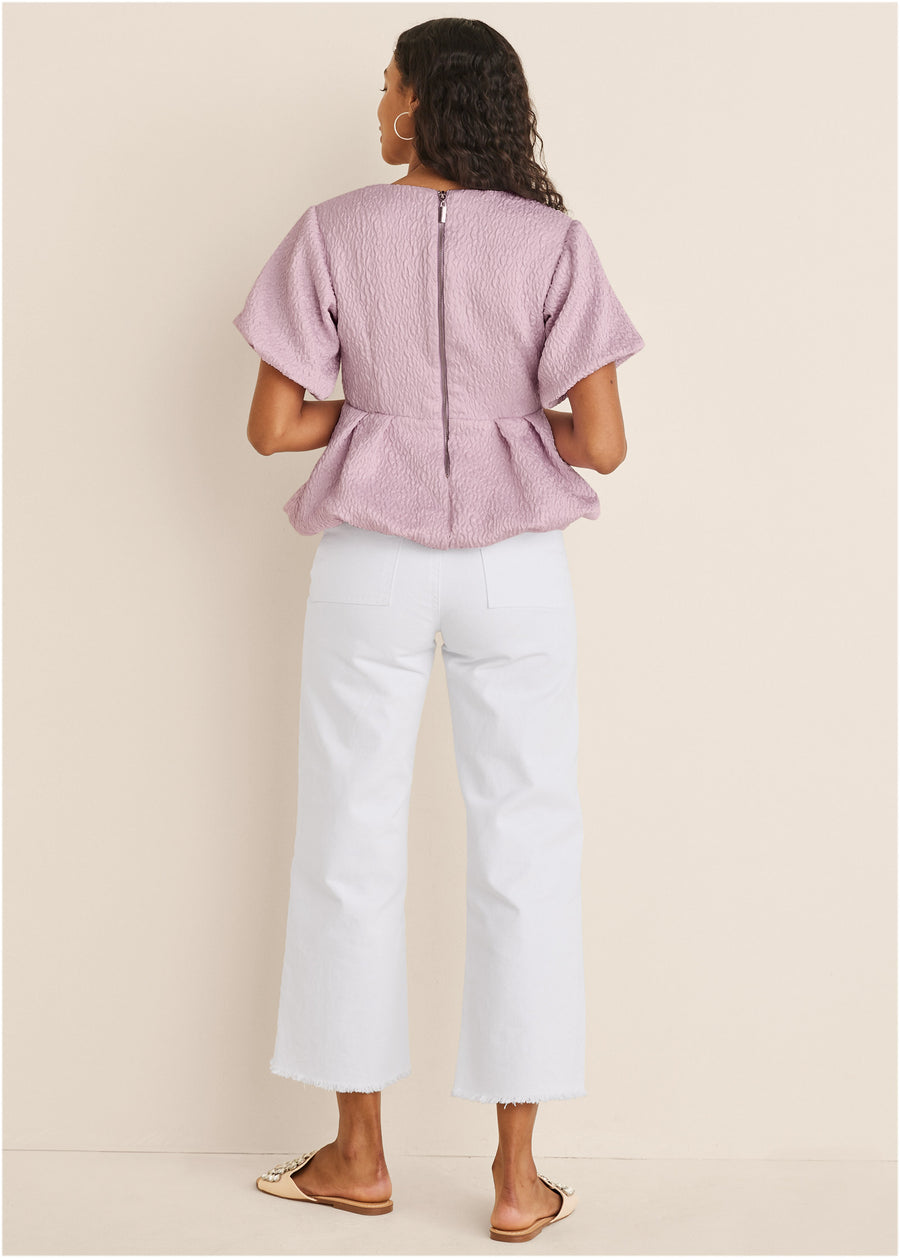 Textured V-Neck Top - Lilac